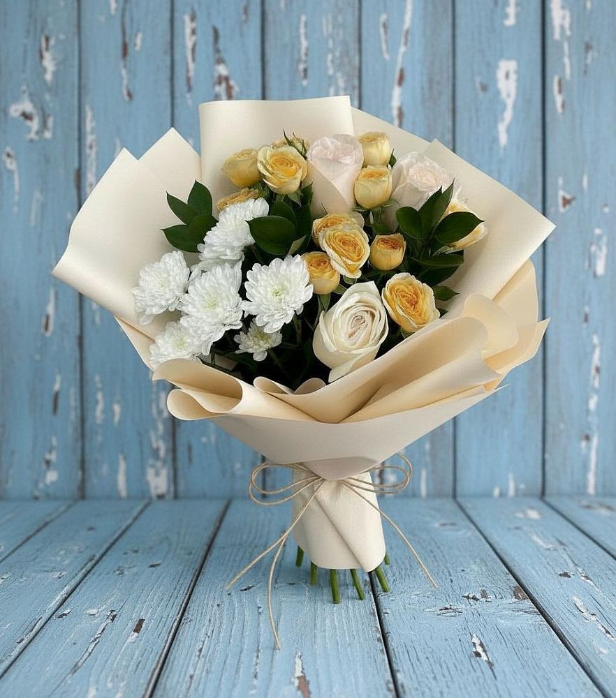 Букет цветов из: Розы и Хризантемы в Климово