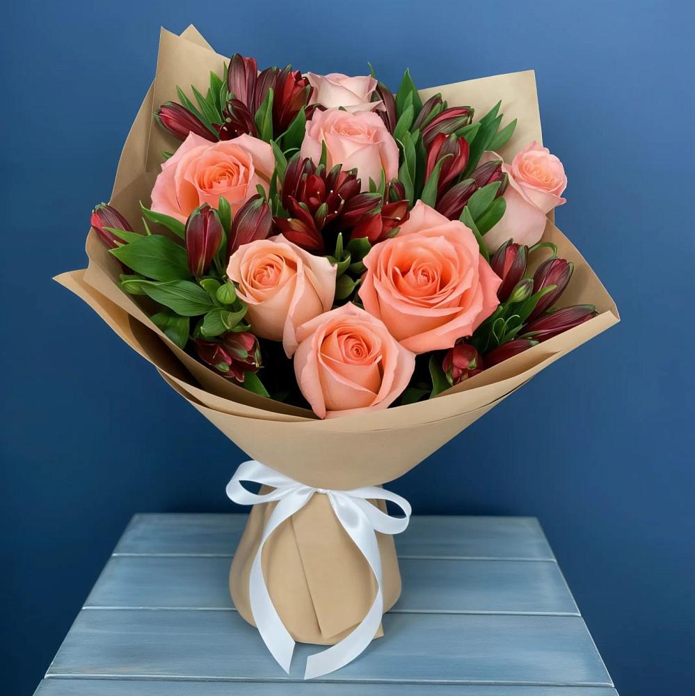 Букет цветов из: Розы и Альстромерии в Климово