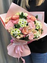 Букет нежные объятья в Климово Букет цветов из: Гвоздики, Розы и Хризантемы в Климово