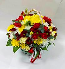 Цветочная композиция из Хризантемы и Розы в корзине в Климово