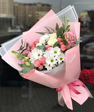 Букет цветов из:  Розы, Лизиантусы и Хризантемы в Климово
