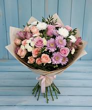 Букет цветов из:  Хризантемы, Розы и Альстромерии в Климово