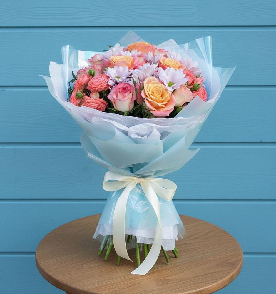 Букет цветов из: Хризантемы и Розы в Климово