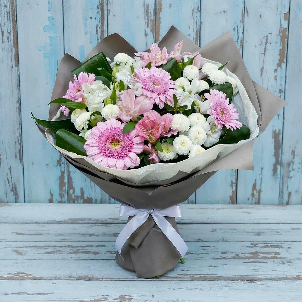 Букет цветов из: Герберы, Альстромерии и Хризантемы в Климово